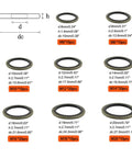 Heavy Duty 110 Piece Metal Bonded Oil Seal Washers Kit With High Temp Rubber O Rings, M6 M8 M10 M14 M16 M20 sizes displayed