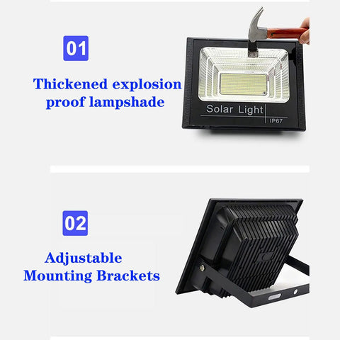 Solar Security Lights 200W300W400W800W, Solar Powered Floodlights Led H, thickened explosion proof lampshade and adjustable mounting brackets.