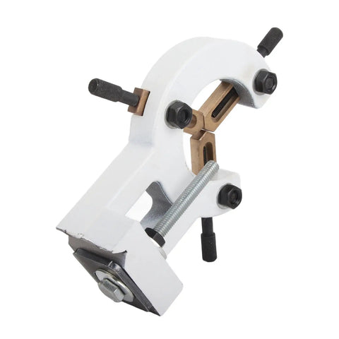 Rock Solid Cast Iron Steady Rest For Mini Wood Lathes 8X16 Inch Stabilizer detailed view showcasing white metal design and adjustable clamps.
