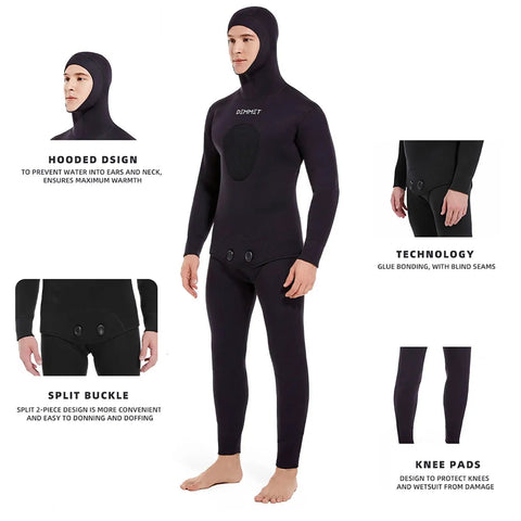 Two Piece 7mm Neoprene Spearfishing Wetsuit With Hood For Cool Water Diving And Snorkeling Long Sleeve Set With Chest Pad