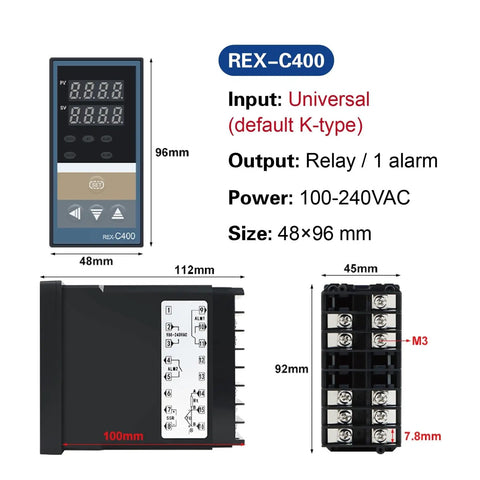 C400 C700 C900 PID Temperature Controller Digital Thermostat For Industrial Temperature Regulation, Precise PID Controller For Van Setups, Easy Setup And Reliable Heavy Duty Temperature Regulator, REX-C400 front view
