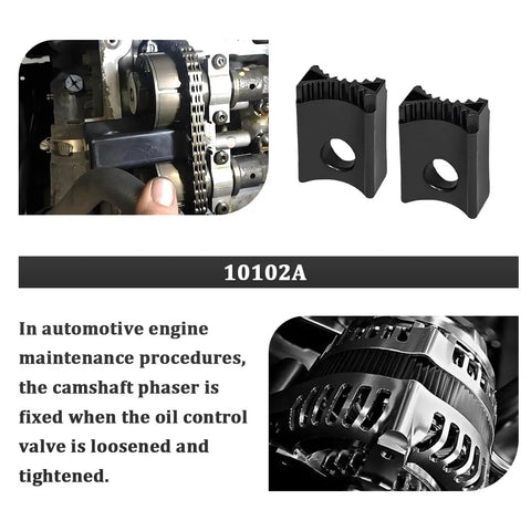 Heavy Duty Shop Grade 6 Pack Camshaft Timing Lock Tools And Cam Phaser Engine Service Kit Tough Polypropylene Build shown in use.