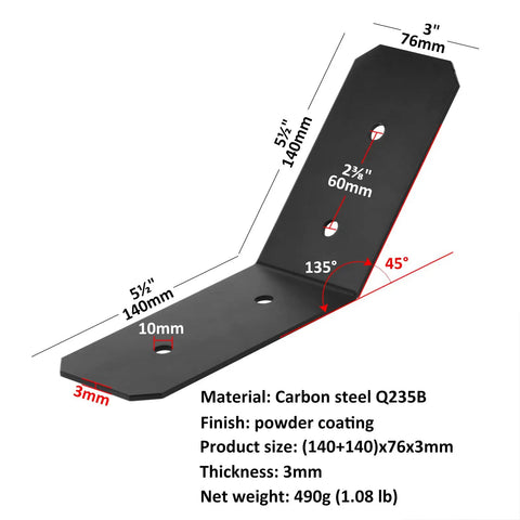 Flush Inside 45 Degree Angle Bracket 4 Pack For 4x4 Nominal Posts And 6x6 Posts Pergola And Gazebo Lumber Connector 11 Gauge diagram