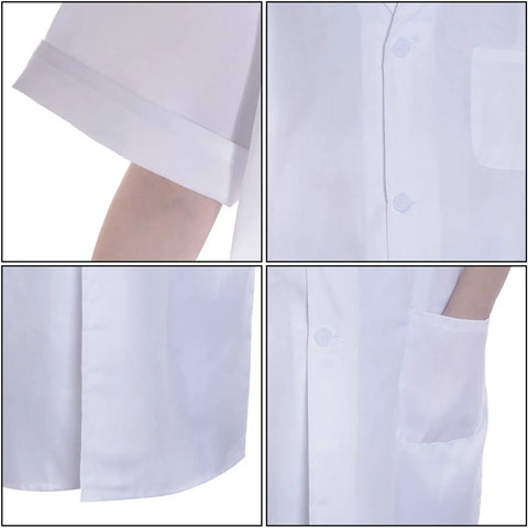 White Short Sleeve Lab Coat XL Costume For Adults And Teens Unisex Scientist Doctor Outfit With Stethoscope And ID Card Accessories