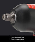 Beefy 1/2 Inch Air Impact Wrench Delivers 750 Ft Lbs Torque In A Lightweight Composite Body With Variable Power Settings And 1/4 Inch NPT Inlet