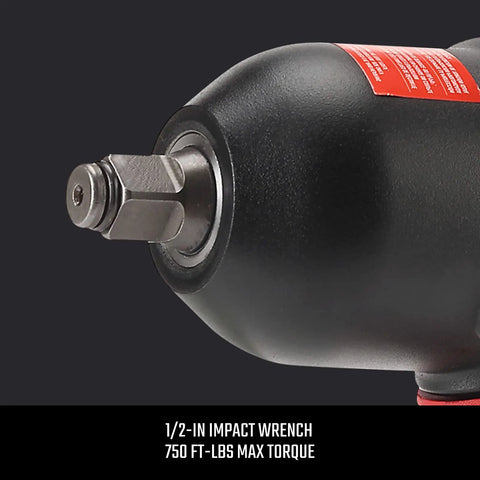 Beefy 1/2 Inch Air Impact Wrench Delivers 750 Ft Lbs Torque In A Lightweight Composite Body With Variable Power Settings And 1/4 Inch NPT Inlet