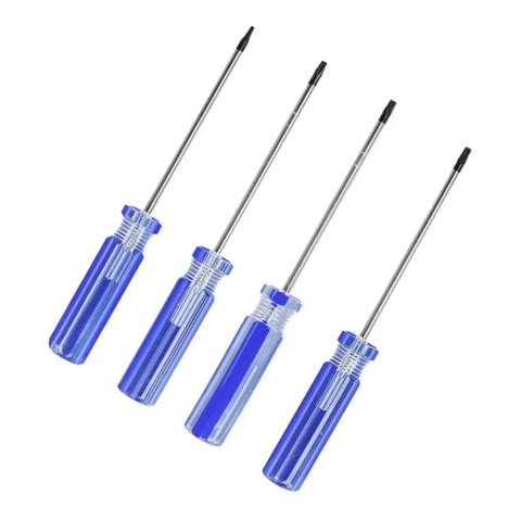 Top Precision Screwdriver Kit With T8 T9 And T10 Torx Bits Perfect For Fixing Xbox 360 Controllers Ps3 Hard Drives And Phones Without Bother Or Damage To Your Gear., four blue-handled Torx precision screwdrivers with steel shafts