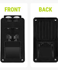 Front and back view of a Solar Double Cable Entry Gland Box Waterproof Dual Wire Connector Adapter Housing Plate ABS Mount for Marine Use RVs Caravans Boats Easy Install No Drilling Required.