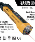 Non Contact Voltage Tester Pen 12 To 1000V AC With Built In Laser Distance Measure LED Alerts And Audible Alarms Pocket Clip For Quick Safe Electrical Checks On Cables Breakers And Outlets, yellow