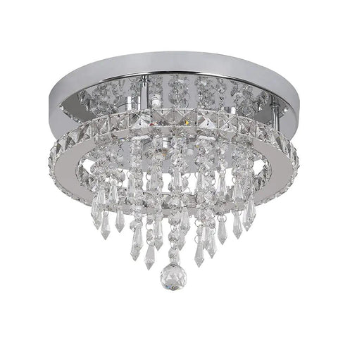 Crystal Chandelier With K9 Crystals And Stainless Steel Pendant Light, 3 LED Lights, Flush Mount Ceiling Fixture