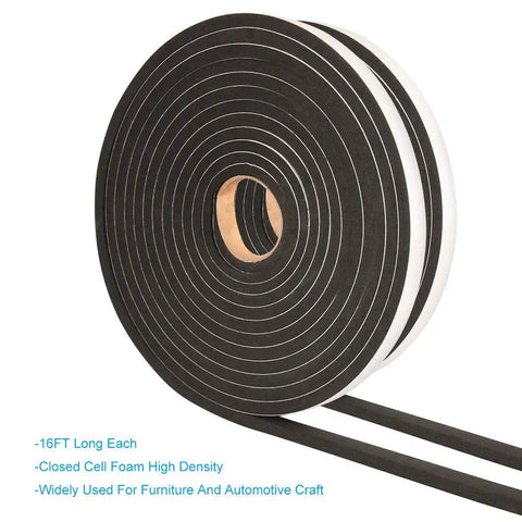 Two Rolls High Density Foam Tape For Door And Window Insulation With Single Sided Adhesive, Closed Cell Weather Stripping Seal