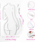 Back view of Neon Lights Sign For Wall Decor And Bedroom Vibe Lit LED Sign USB Powered Acrylic Backplate showing dimensions and features