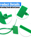 Nylon Cable Marker Ties Set For DIY Pros, 6 inch green self-locking wire tags with detail of teeth and locking mechanism