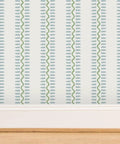 Bang For The Buck Vertical Stripes Vinyl Wallcovering Featuring Subtle Leather Texture, Commercial Grade Heavy Duty Construction, Custom Printed Just For You, Straight Up Stunning Room Refresh with blue and green stripes.