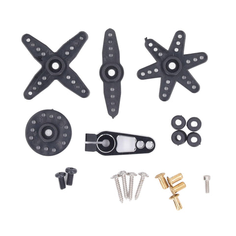 Rock Solid Brushless RC Servo With Dope Metal Gears And Badass Digital Steering For Smooth Handling And Massive Torque On One Fifth Scale RC Whips And Custom Robots At Full Rotation, black servo horns and hardware.