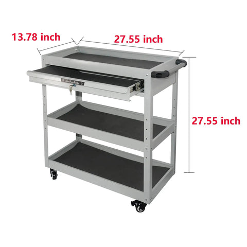 Heavy Duty Rolling Tool Cart With Drawer And Lockable Wheels, 3 Tier Mobile Garage Organizer, steel frame, black shelves