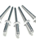 Aluminum Countersunk Blind Rivets 3/16 Inch Diameter Pop Rivets, 50 Count, Flush Head, 120 Degree, Grip Range 3/16 x 3/8 Inch, shown front view