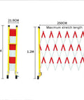 Built Like A Tank Retractable Traffic Barricade Featuring Smooth Glide Pulleys And A Quick Fold Stand For Snatch And Go Crowd Control Fencing Construction Sites, shown in folded and fully extended positions.