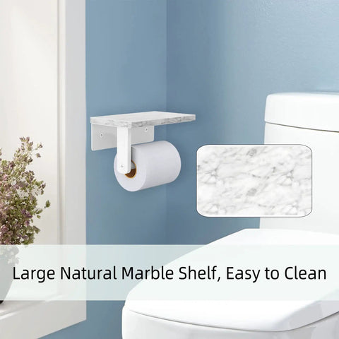 Toilet Paper Holder With Marble Shelf And 304 Stainless Steel Wall Mount For Bathroom White Sleek Modern Look Clean Washroom Vibe Easy Screw Mount Durable Bath Accessory