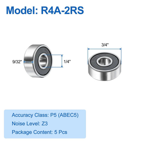 R4A 2RS Deep Groove Ball Bearings One Quarter Inch Inner Diameter Three Quarter Inch Outer Diameter Nine Thirty Second Inch Height P5 ABEC Five Z3 Double Shielded Chrome Steel Five Pack For Engineering Machinery And DIY Projects