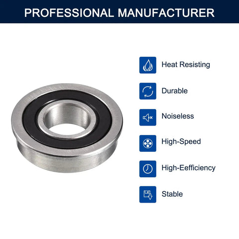 Flanged Ball Bearing Set Of Four, Half Inch ID, One And One Eighth OD, Five Sixteenth Width, Deep Groove, Rubber Sealed On Both Sides, Pre Lubricated Chrome Steel GCr15 Miniature Bearings, Great For Hobby Robotics And RC Gear, single bearing