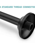 16 Inch L Shaped Shower Arm Extension With Matte Black Finish showing flange and USA standard thread connection