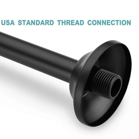 16 Inch L Shaped Shower Arm Extension With Matte Black Finish showing flange and USA standard thread connection