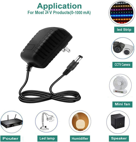 No Fuss 24V 1A Power Supply Adapter 100-240V AC To 24V DC Switching Converter With 5.5x2.5mm Or 2.1mm Plug and Play