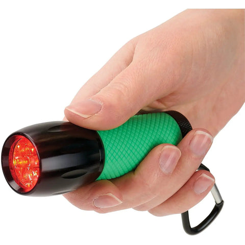 Hand holding RedSight Red LED Flashlight For Reading Astronomy Star Maps And Preserving Night Vision With Two Brightness Settings XL Glow Grip