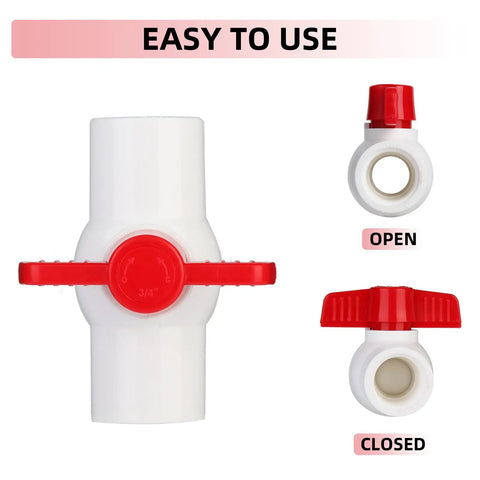 Five Pack Three Quarter Inch PVC Ball Valves With Slip Ends For Water Lines 150 Psi Rating Socket Fittings Pipe Fittings