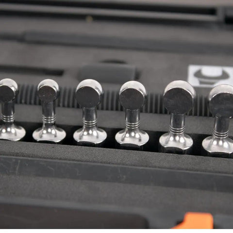 Pro Grade Universal Ball Bearing Extractor Set for Safe Easy Bearing Removal with half round tips displayed in case