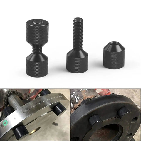 Solid Aluminum 6-Pc 1-1/8 Inch Flange Alignment Pin Kit With Two Holes For Precision Positioning And Secure Mechanical Assembly Installation That Really Gets The Job Done, showing three alignment pins.