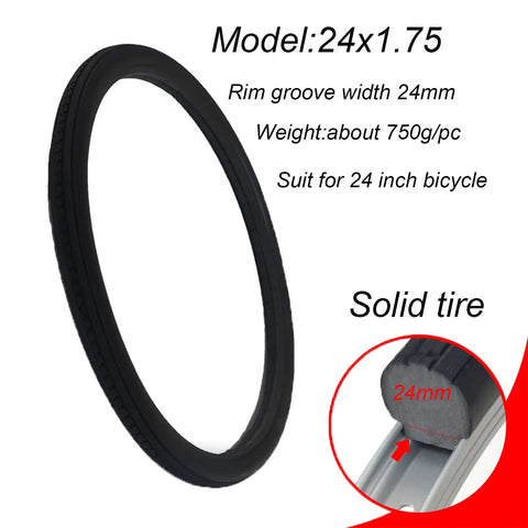 Airless Solid 24x1.75 Bike Tire No Flat Non Pneumatic Puncture Proof Road Bike Tire with detailed rim section for 24 inch wheels