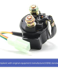 Heavy Duty 12 Volt Starter Solenoid Relay Switch For Universal Motorcycle Scooter Upgrade Rock Solid Electrical Harness, top view with wires.