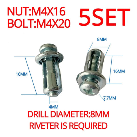 Expansion Petal Rivet Nut Kit M4 M5 M6 For Hollow Wall Mounts And License Plates Durable Carbon Steel Zinc Plated Fasteners For Indoor Outdoor Use Ideal For Auto Motorcycle And RV Body Mounting, M4 set