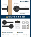 Matte Black Dummy Interior Door Handle Set Two Pack For Non Latching Doors Easy One Sided Install No Fuss Modern Interior Door Hardware For Home Improvement And Quick Upgrades, product size and included parts