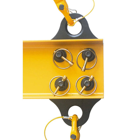 Close-up of Aluminum Lifting Spreader Beam 4400 LBS 2 Ton Capacity 6 Foot Length With 6 Foot Round Sling Bridle And G80 Hooks