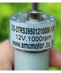 Kickstart Your Build With This Heavy Duty 37 MM Geared Electronic Starter Boasting A Solid Full Metal Gearbox That Delivers Reliable 1000RPM Power On 6V Or 12V DC For Robot Cars close-up of 12V geared motor with metal casing and 1000RPM specification.