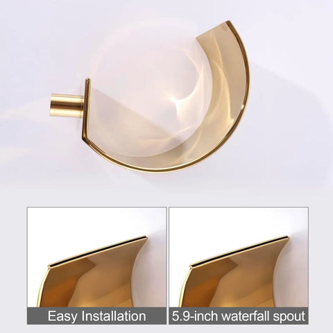 Top view of high arc waterfall spout of Gold Bathroom Sink Faucet With 3 Hole 2 Handle Crystal Knobs, easy installation.