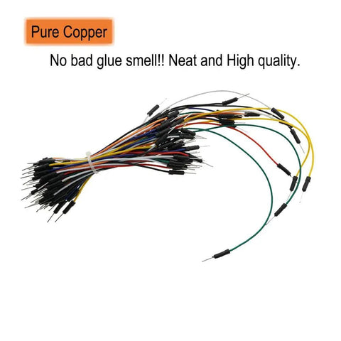 Bundle of pure copper jumper wires for Solderless 1660 Breadboard Super Kit With Aluminum Back Plate, 65 color-coded 24AWG