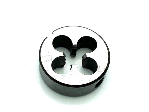 Heavy Duty HSS Metric Threading Kit With M6 X 0.75mm Taper And Plug Tap Combined With A Pro Grade Die Set showing a metal die for threading.
