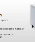 Rugged Two Door Undercounter Freezer Packing Twelve Cubic Feet Of Dependable Cold Storage In Polished Silver Finish with adjustable shelves.