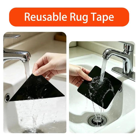 Non Slip Rug Tape Set With 16 Pieces, Triangle And Square Grippers being washed under running water