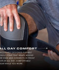 Person adjusting Extra Thick Waterproof Neoprene Work Knee Pads For Men And Women Beefed Up Comfort Fit Kneeling Protection.