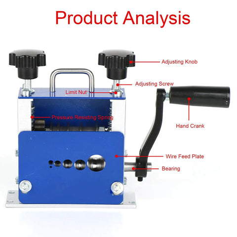 Pro Grade Wire Stripping Machine Hand Crank Or Drill Powered With 6 Hole V Groove For 3.5 To 17 Mm Cables Adjustable Cutting Depth Portable Insulation Stripper Tool For Fast Clean Wire Prep, blue metal body with hand crank