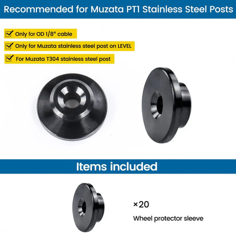 20 Pack 1/8 Inch Level Wheel Black Cable Railing Grommets For Level 1/8 Inch Wire Rope T316 Stainless Steel Protector Sleeves