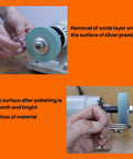 Top Shelf 3 Inch Polyurethane Buffing Wheels 2000 Grit polishing silver jewelry, showing smoother surface after buffing.