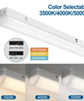 8ft LED Shop Light Fixtures With 60 70 80W Total, Selectable 3500K 4000K 5000K Color Temp, shown in different light settings