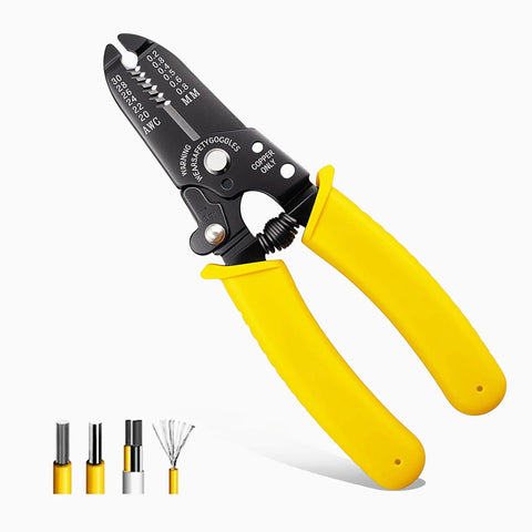Heavy Duty Wire Stripper And Cutter Tool For 20-30 AWG Solid And Stranded Wires, Spring Loaded, Rust Resistant Carbon Steel, Yellow Handles
