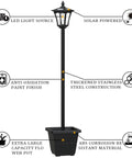 64 Inch Outdoor Solar Lamp Post With Planter 60 Lumen Waterproof Garden Path Driveway Light with labeled features
